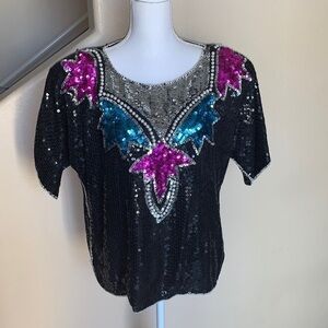 J.L.B vintage silk sequin top